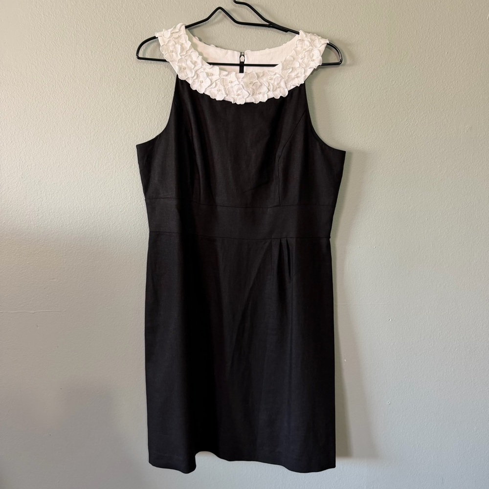 Vintage Jessica Howard Black and White Linen Dress with Floral Pearl Collar 14